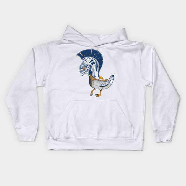 Duck wearing ancient Greek warriors helmet Kids Hoodie by mailboxdisco